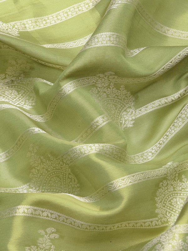 Green Silk Blend Woven Zari Striped Saree with Blouse Piece