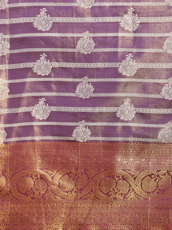 Purple Silk Blend Striped Saree with Woven Zari Design