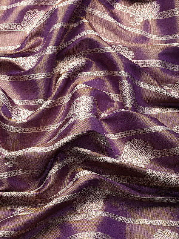 Purple Silk Blend Striped Saree with Woven Zari Design
