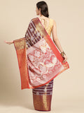 Purple Silk Blend Saree with Zari Striped Pattern & Blouse Piece