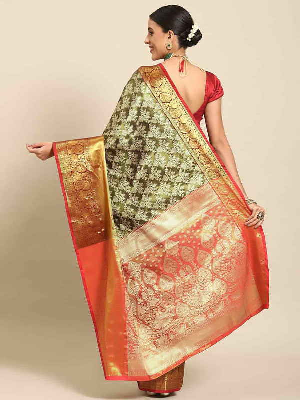 Black Art Silk Woven Zari Floral Saree with Unstitched Blouse