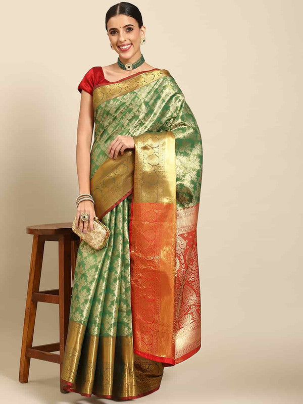 Green Art Silk Floral Saree with Woven Zari Design
