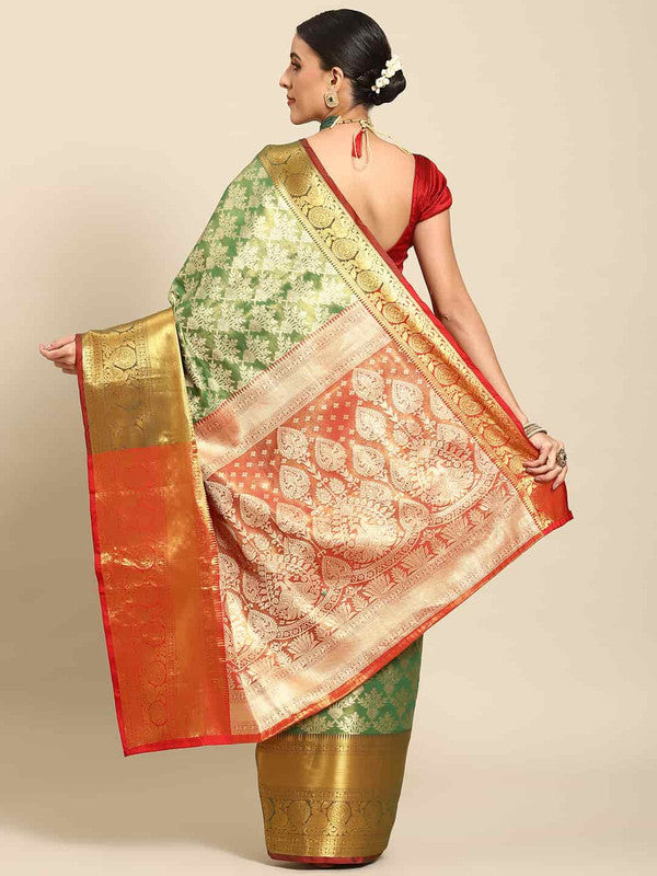 Green Art Silk Floral Saree with Woven Zari Design