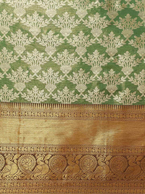Green Art Silk Floral Saree with Woven Zari Design