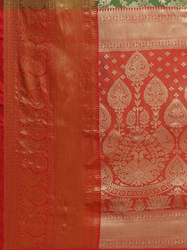 Green Art Silk Floral Saree with Woven Zari Design