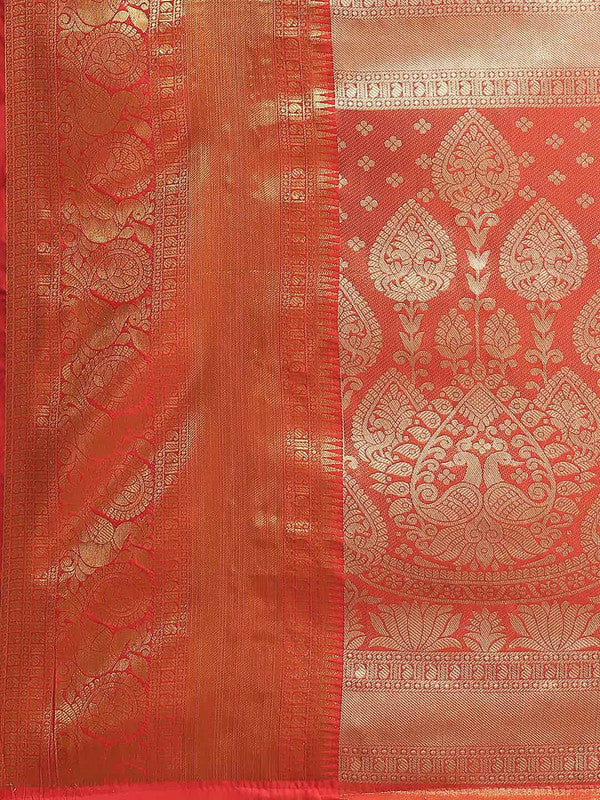 Purple Floral Art Silk Saree with Woven Zari Design & Blouse Piece