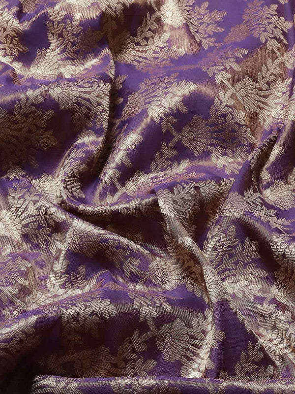 Purple Floral Art Silk Saree with Woven Zari Design & Blouse Piece