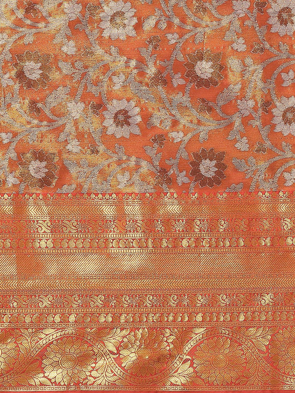 Red Kanjeevaram Art Silk Saree with Floral Woven Zari Design
