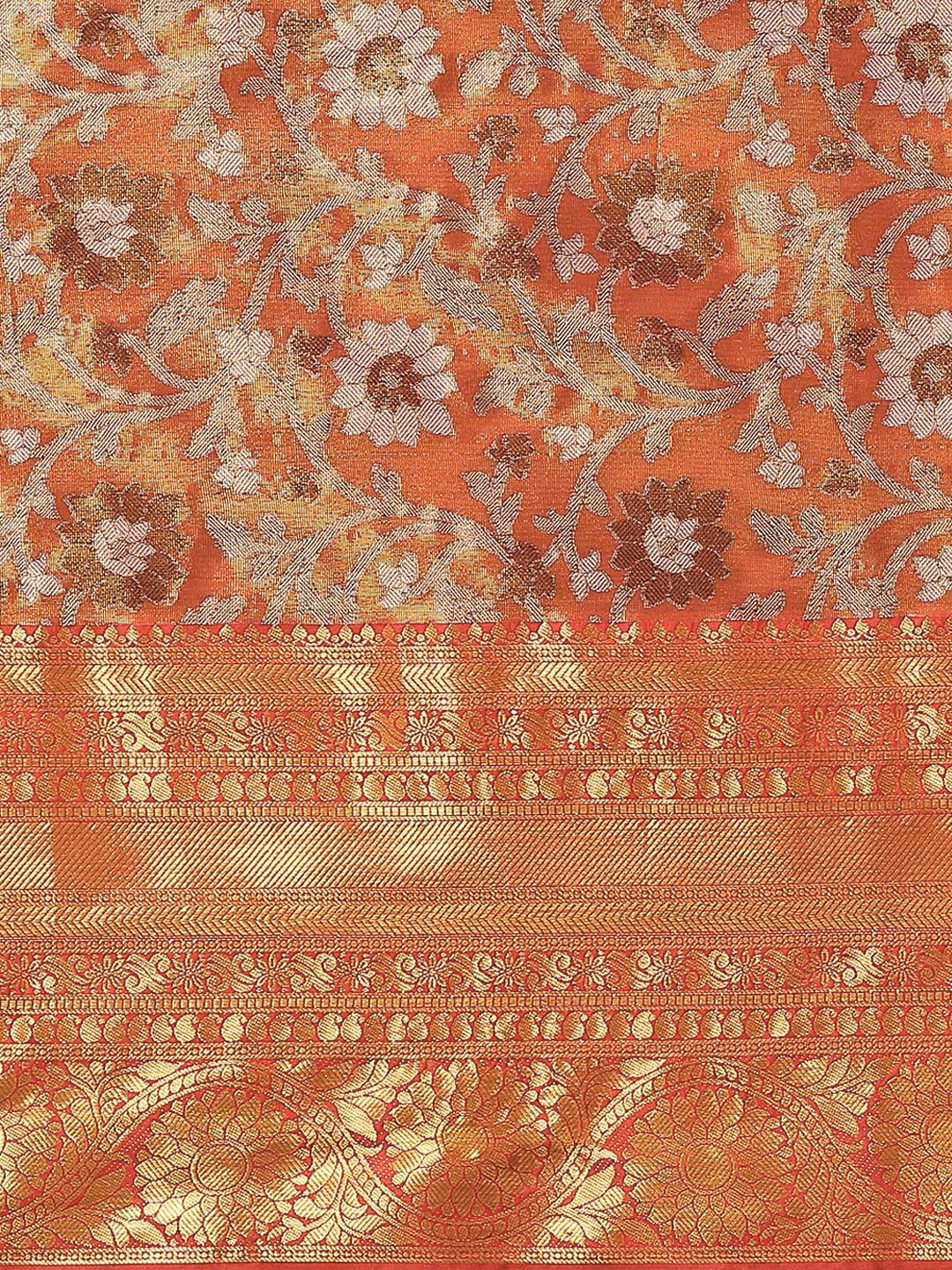 Red Kanjeevaram Art Silk Saree with Floral Woven Zari Design