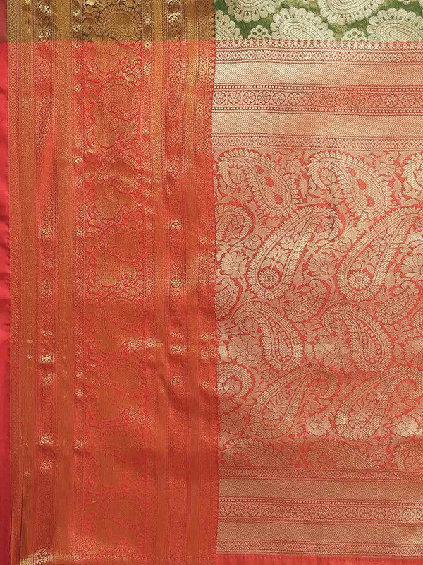 Green Art Silk Saree with Woven Zari Floral Design & Blouse