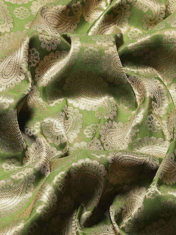 Green Art Silk Saree with Woven Zari Floral Design & Blouse