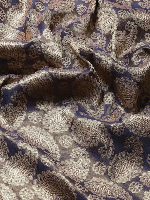 Navy Blue Art Silk Saree with Woven Zari Floral Design & Blouse