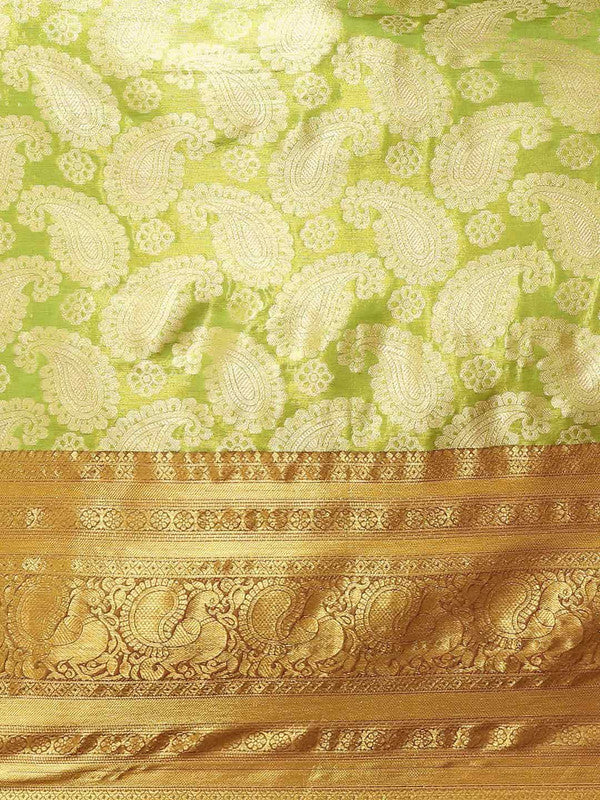 Green Floral Art Silk Saree with Woven Zari Design & Blouse Piece