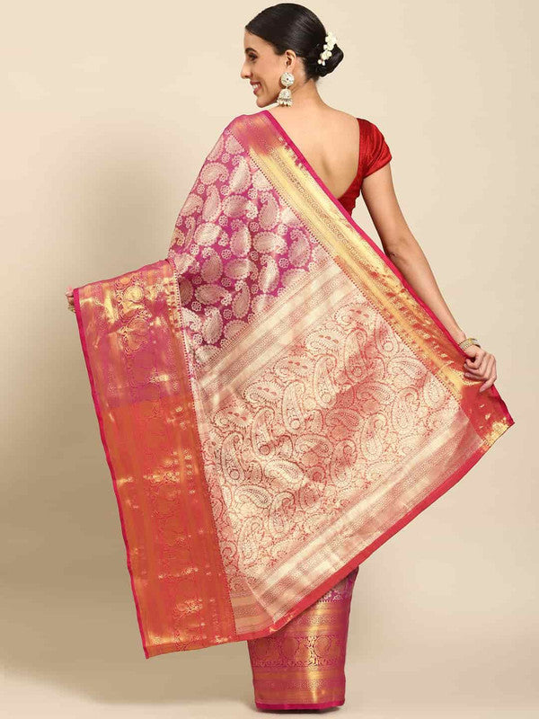 Pink Art Silk Woven Zari Floral Design Saree with Blouse