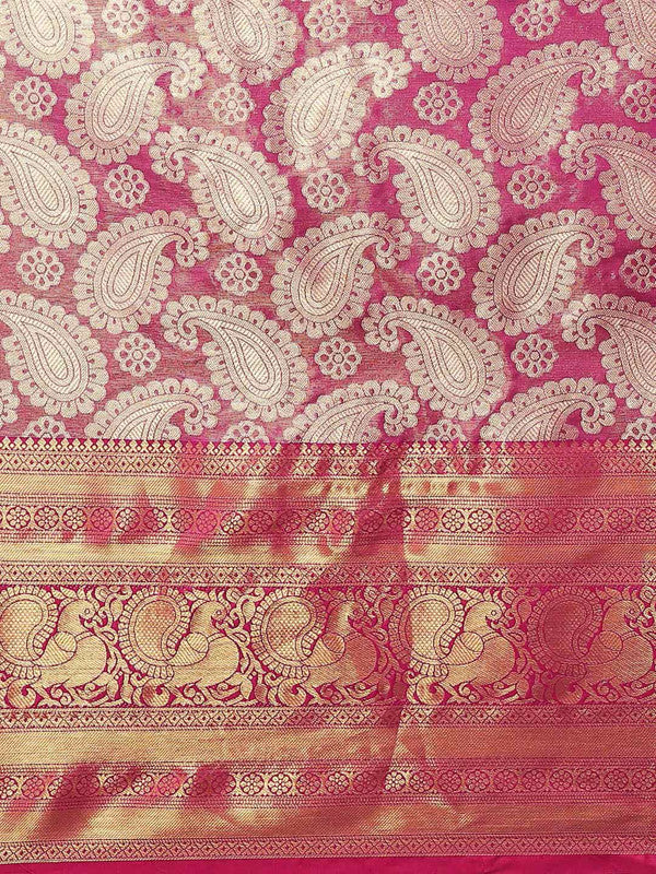 Pink Art Silk Woven Zari Floral Design Saree with Blouse
