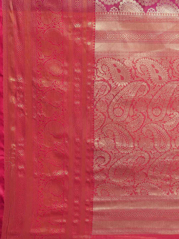 Pink Art Silk Woven Zari Floral Design Saree with Blouse