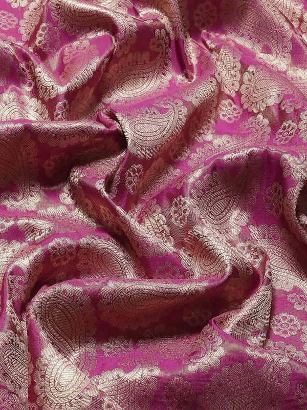Pink Art Silk Woven Zari Floral Design Saree with Blouse