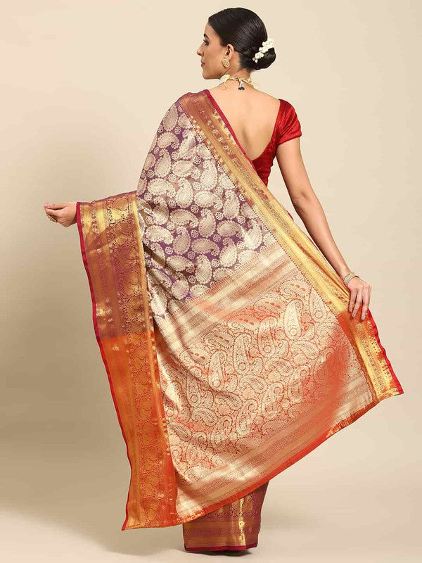 Purple Art Silk Floral Saree with Woven Zari Design & Blouse