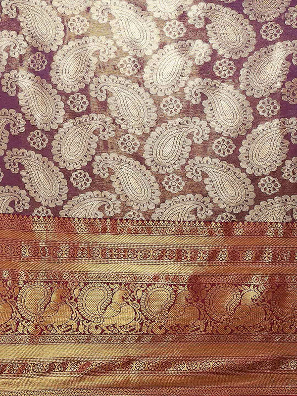 Purple Art Silk Floral Saree with Woven Zari Design & Blouse