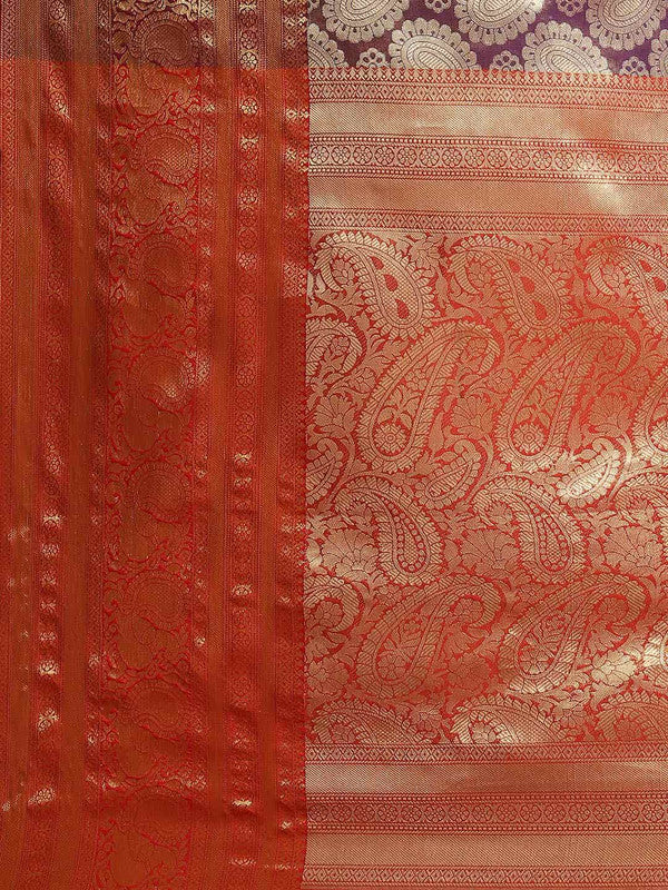 Purple Art Silk Floral Saree with Woven Zari Design & Blouse