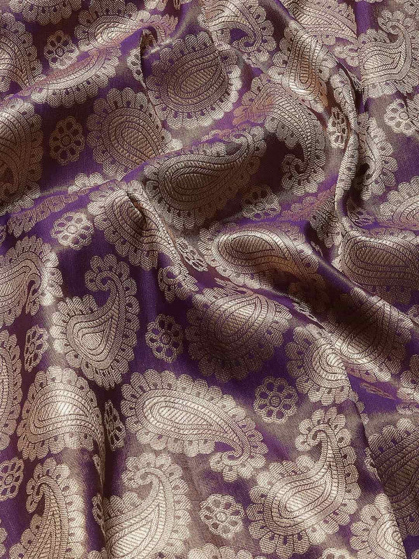 Purple Art Silk Floral Saree with Woven Zari Design & Blouse