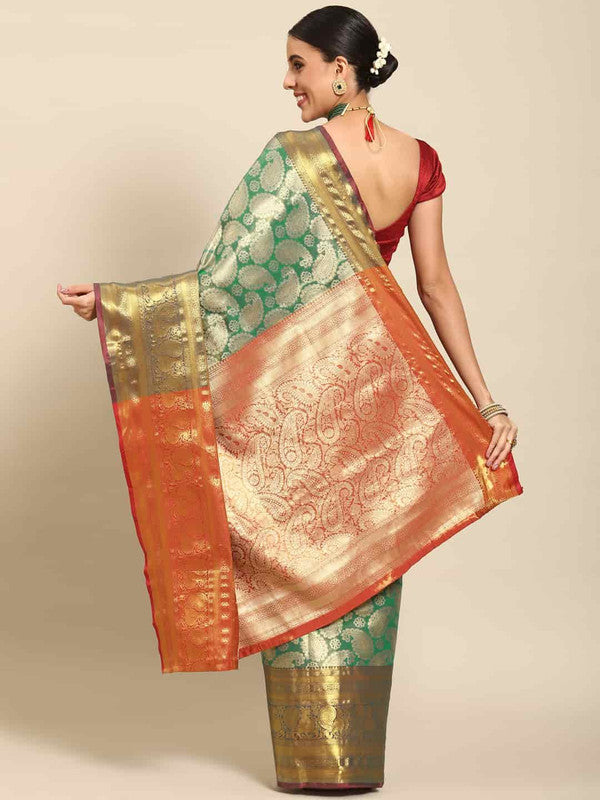 Turquoise Art Silk Floral Saree with Woven Zari Design