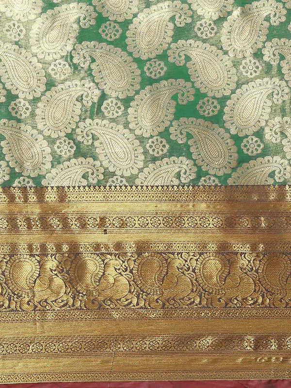 Turquoise Art Silk Floral Saree with Woven Zari Design