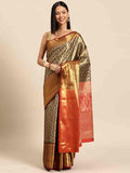 Black Brocade Woven Zari Design Ethnic Motifs Saree with Unstitched Blouse - Hiral Fashion