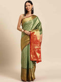 Green Brocade Woven Zari Design Ethnic Motifs Saree with Unstitched Blouse - Hiral Fashion