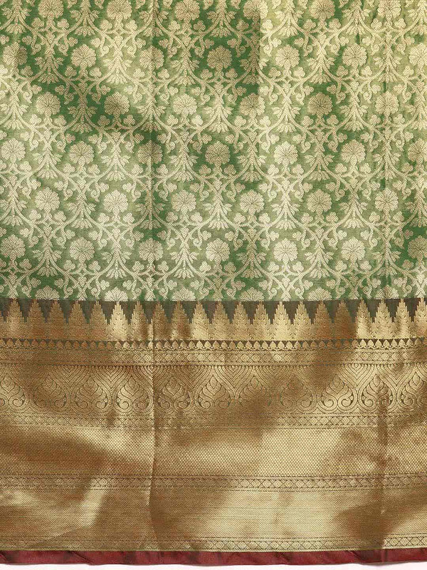 Green Brocade Woven Zari Design Ethnic Motifs Saree with Unstitched Blouse - Hiral Fashion