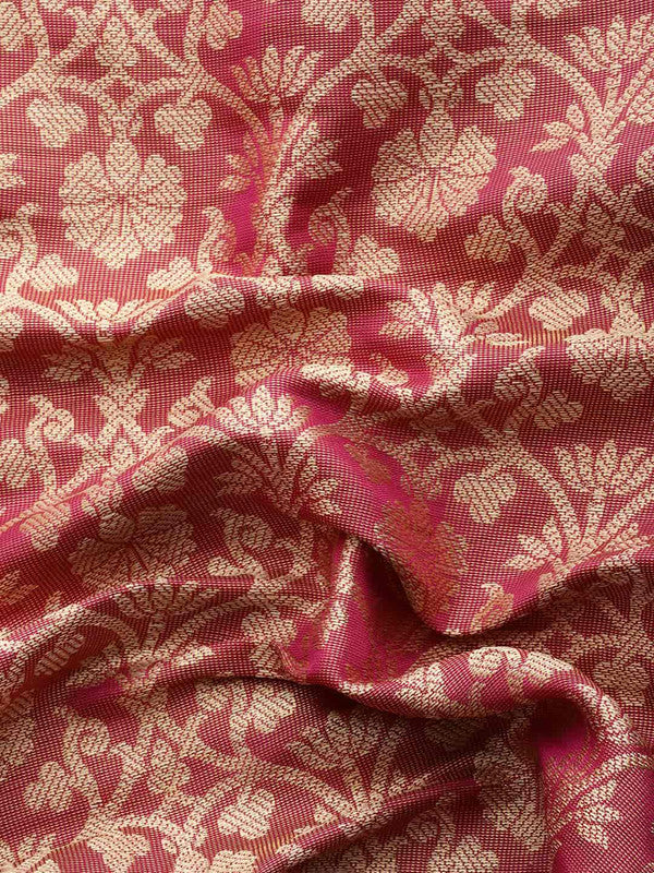 Pink Brocade Woven Zari Ethnic Motifs Saree with Unstitched Blouse