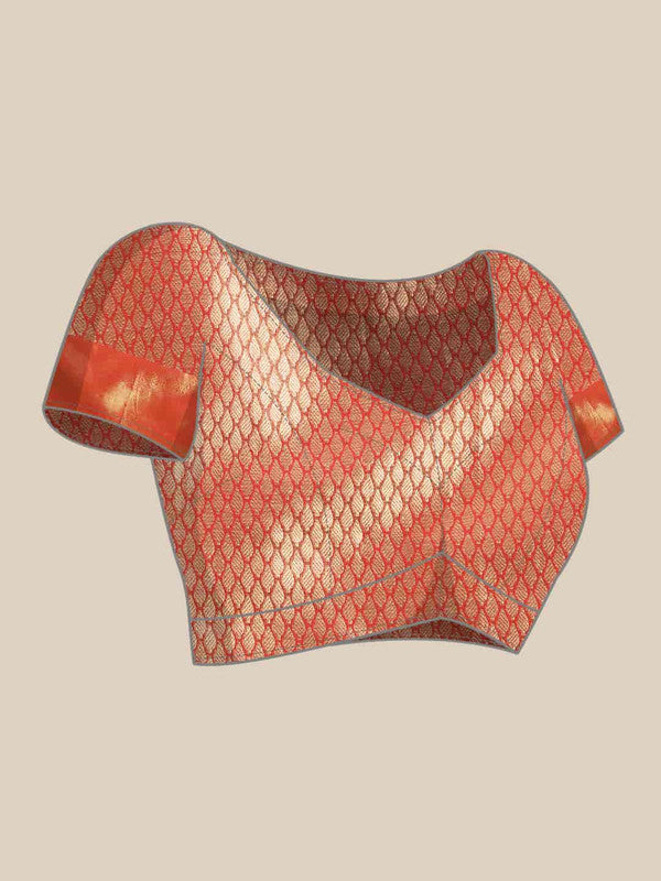Pink Brocade Woven Zari Ethnic Motifs Saree with Unstitched Blouse