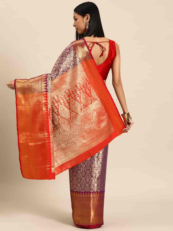 Purple Brocade Woven Zari Saree with Ethnic Motifs