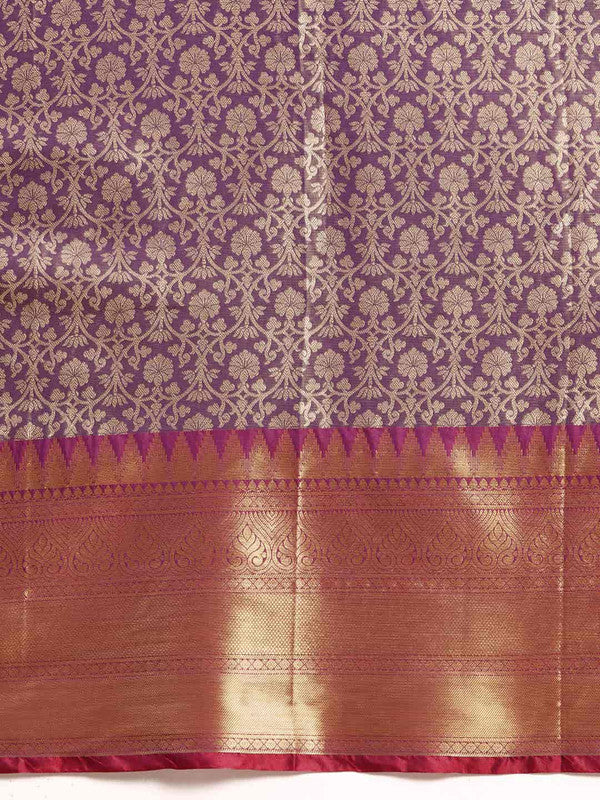 Purple Brocade Woven Zari Saree with Ethnic Motifs