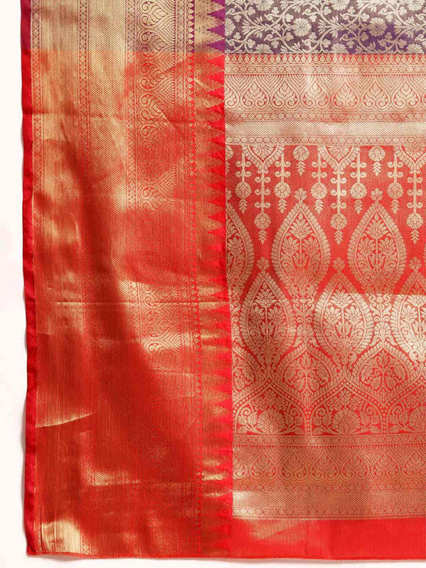Purple Brocade Woven Zari Saree with Ethnic Motifs