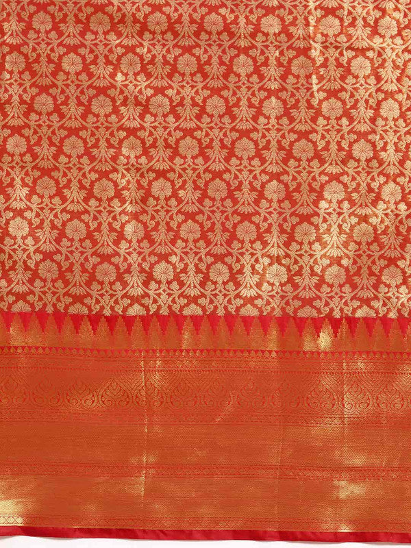 Red Brocade Saree with Traditional Zari Ethnic Motifs