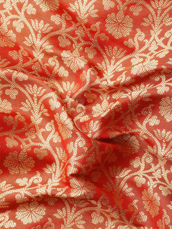 Red Brocade Saree with Traditional Zari Ethnic Motifs