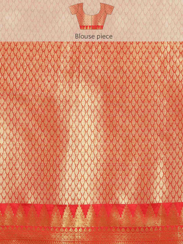 Red Brocade Saree with Traditional Zari Ethnic Motifs