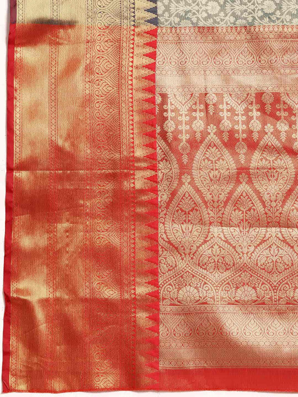 Turquoise Brocade Saree with Woven Zari Ethnic Motifs
