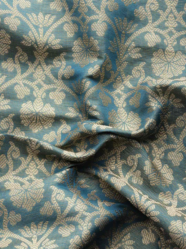 Turquoise Brocade Saree with Woven Zari Ethnic Motifs