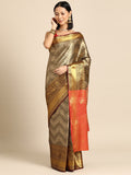 Black brocade saree with woven zari stripes and unstitched blouse piece