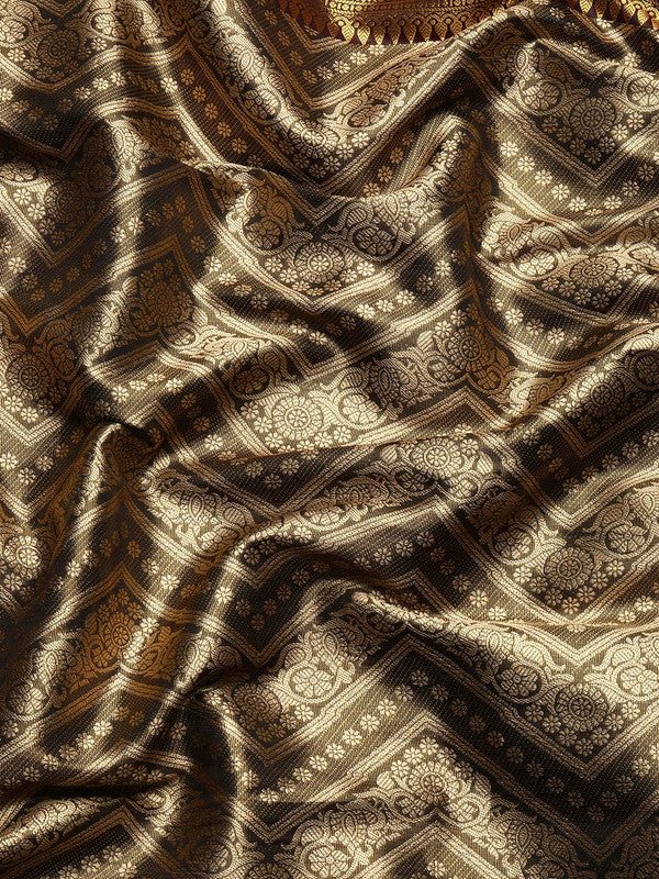 Black Brocade Saree with Woven Zari Striped Design