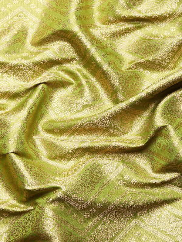 Green Brocade Saree with Woven Zari Stripes and Blouse Piece