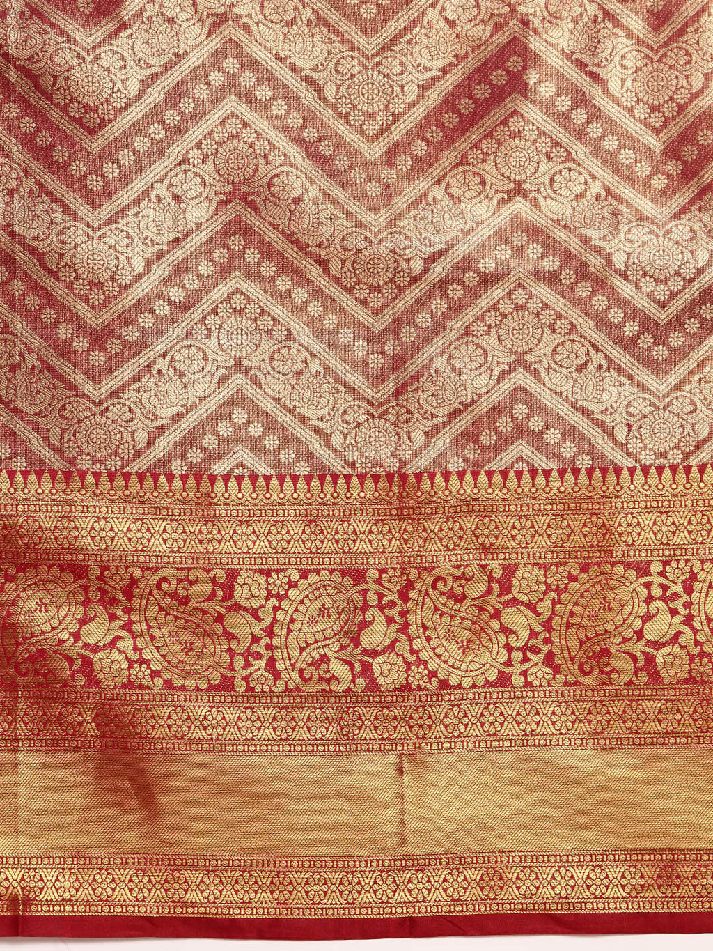 Pink Brocade Woven Zari Striped Saree with Unstitched Blouse