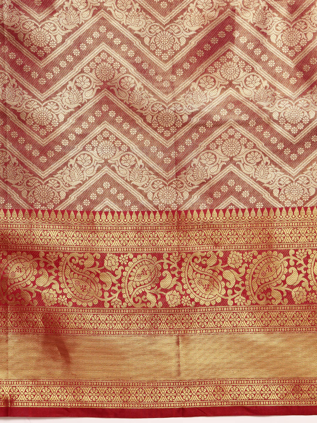 Pink Brocade Woven Zari Striped Saree with Unstitched Blouse