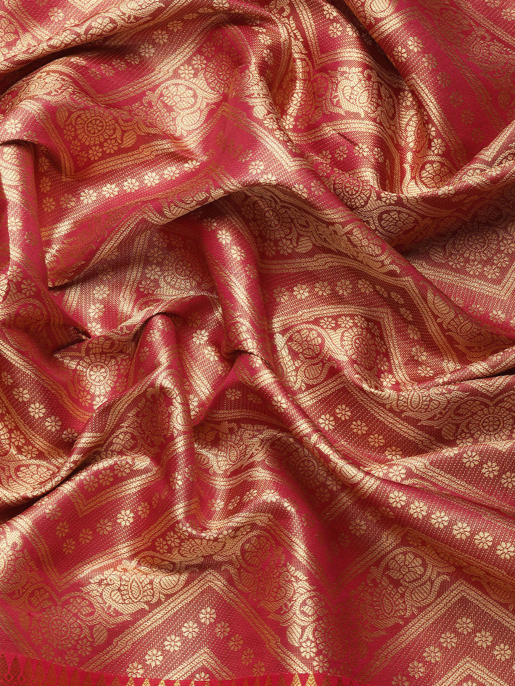 Pink Brocade Woven Zari Striped Saree with Unstitched Blouse