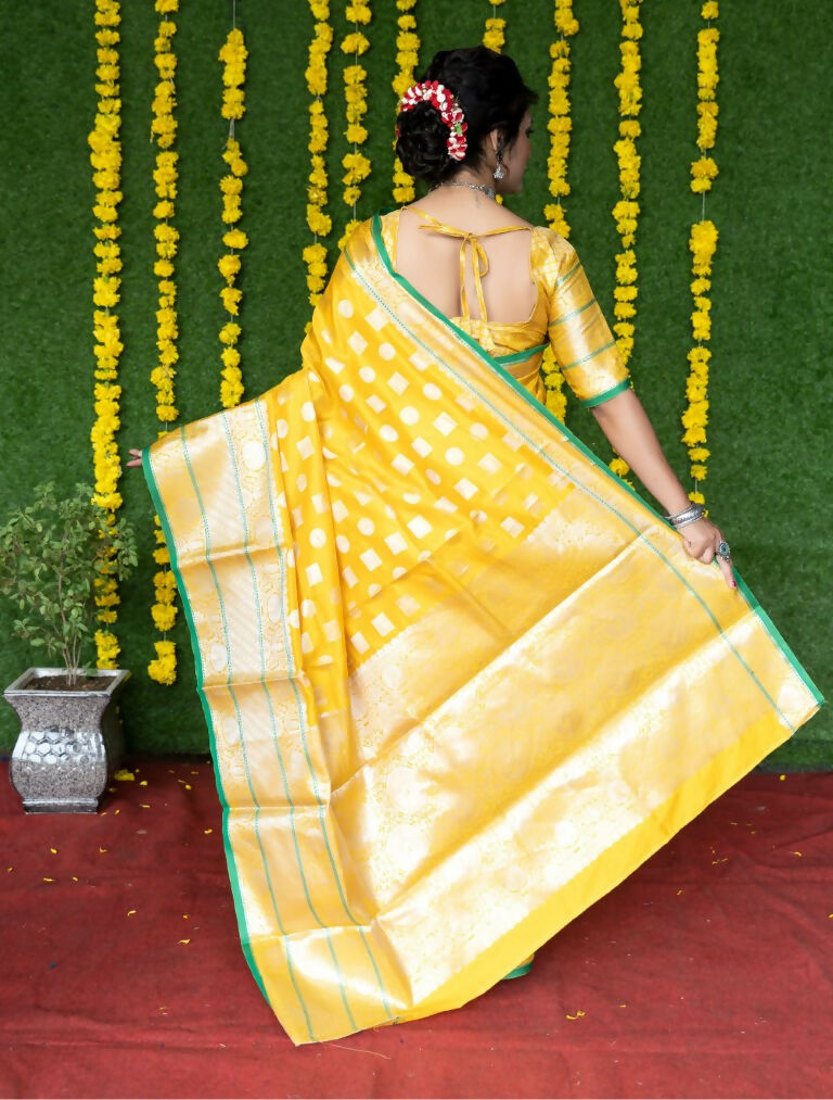 Yellow Soft Handloom Silk Saree with Zari Woven Detail & Blouse