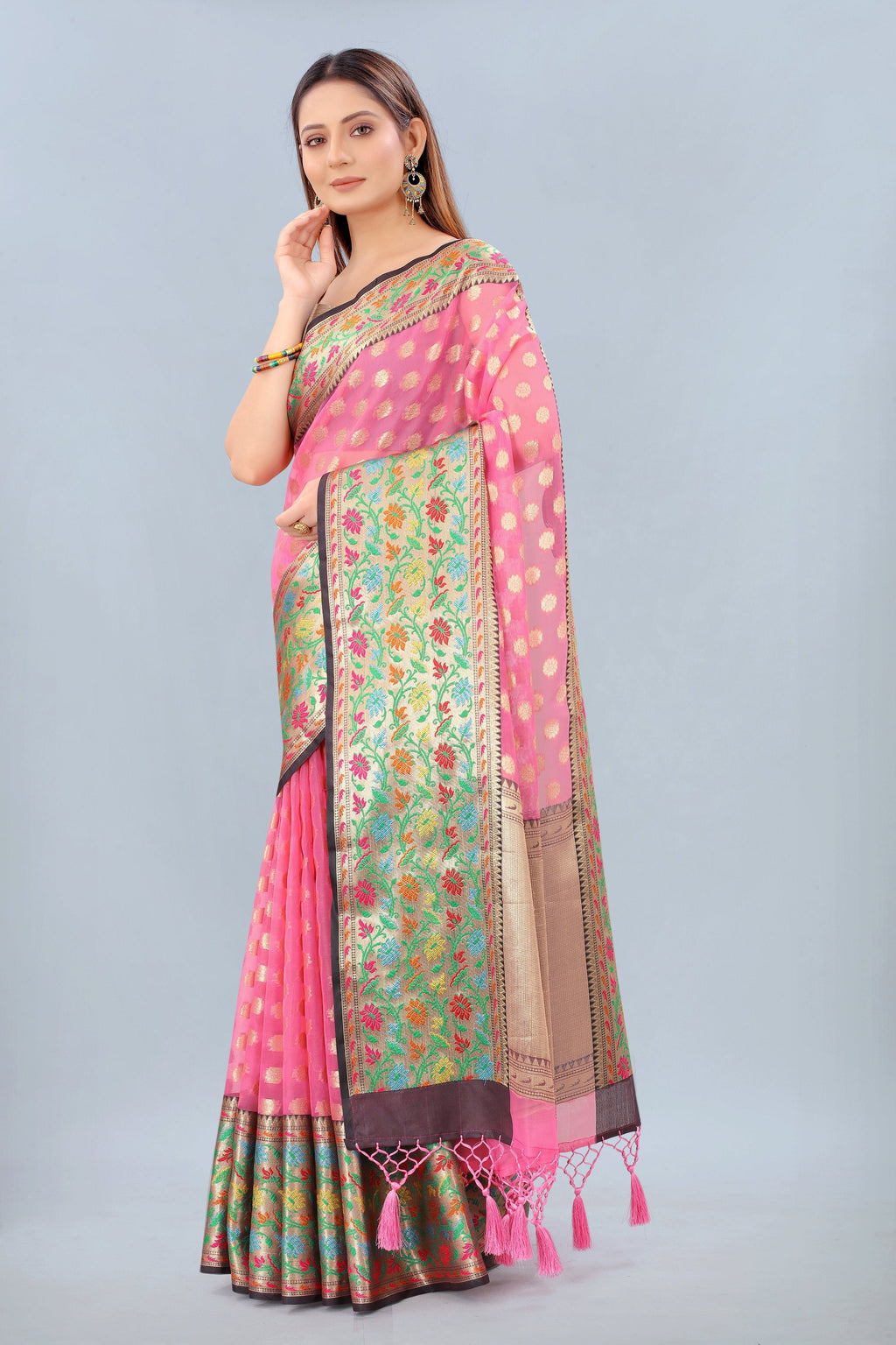 Pink Banarasi Art Silk Saree with Woven Design