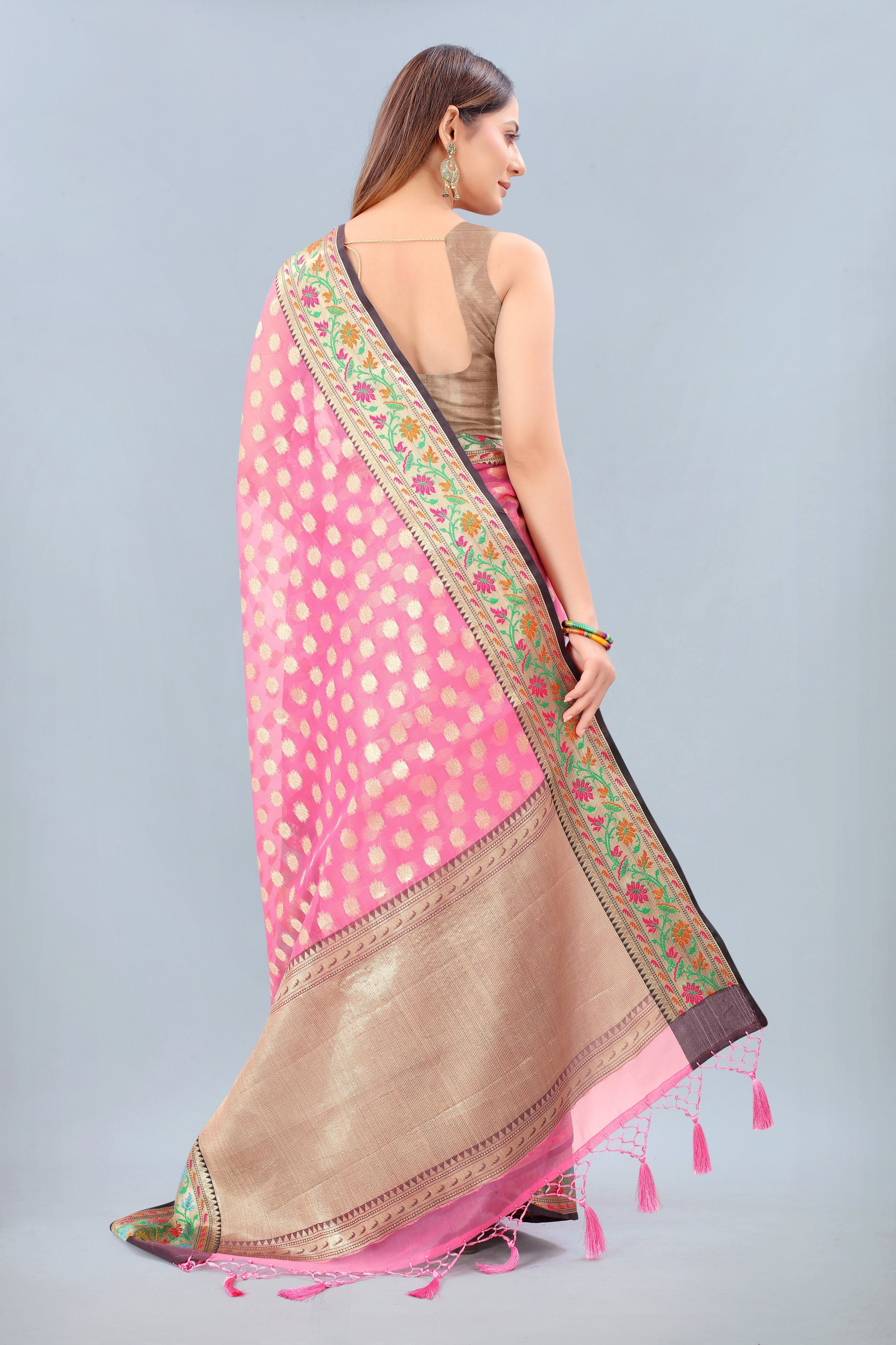Pink Banarasi Art Silk Saree with Woven Design