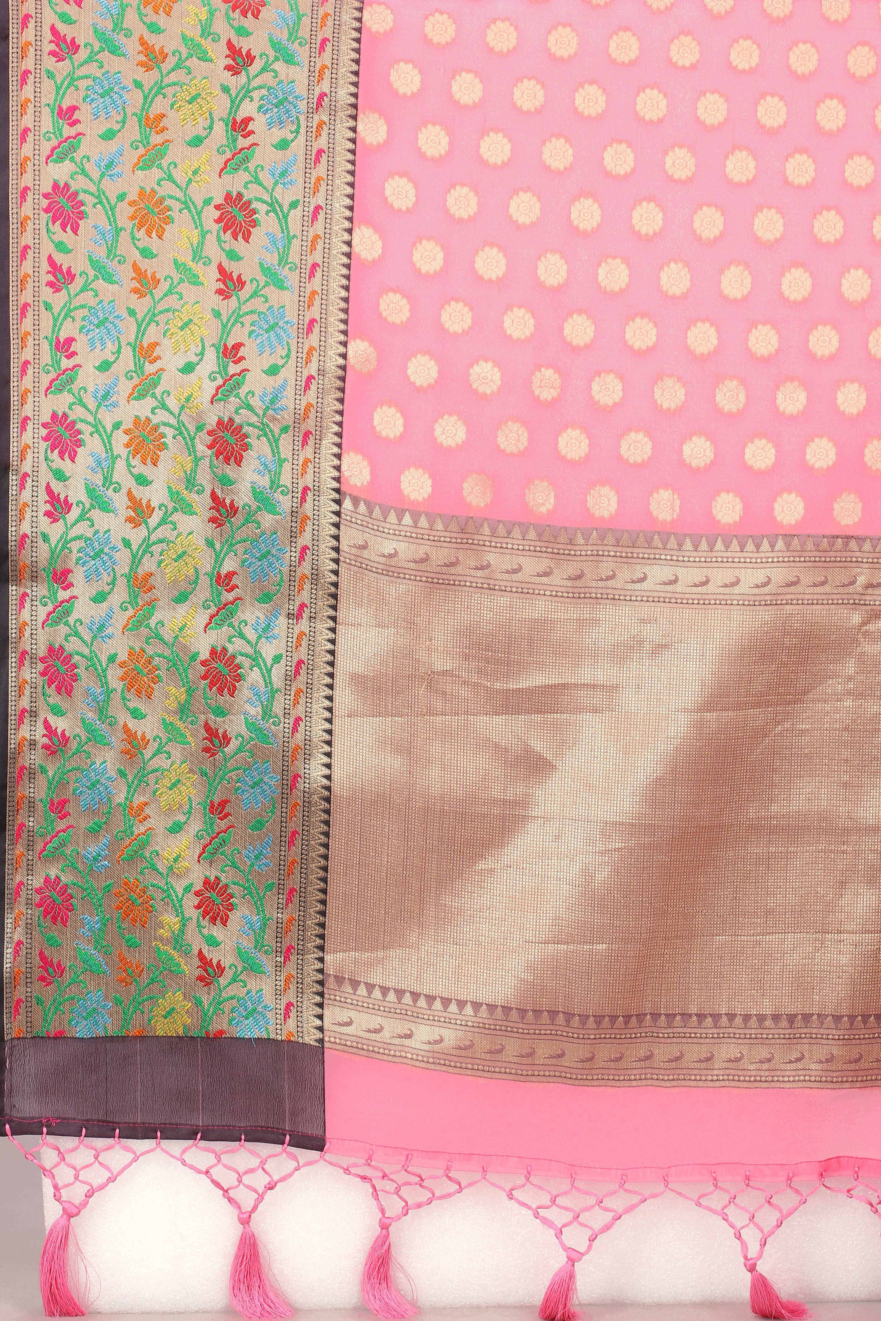 Pink Banarasi Art Silk Saree with Woven Design